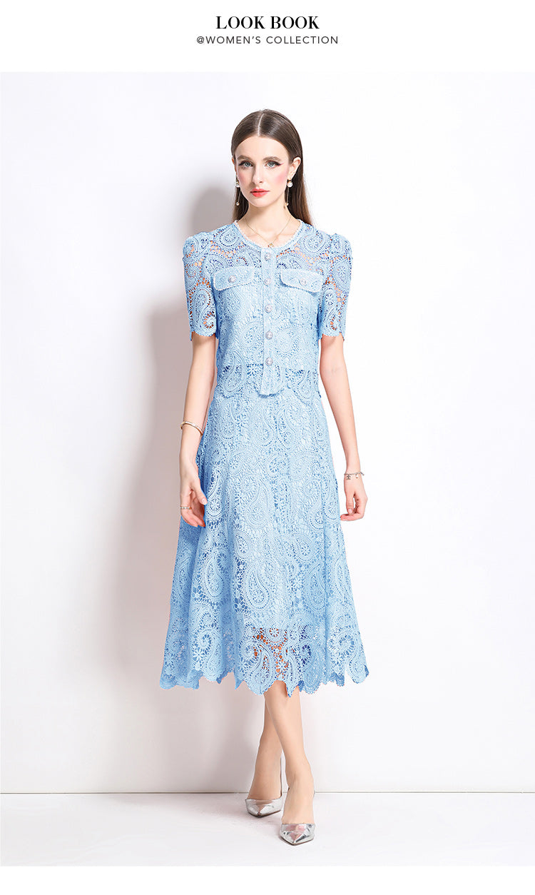 Original design for spring and summer small fragrance style set light luxury and high-end water-soluble lace skirt two-piece set