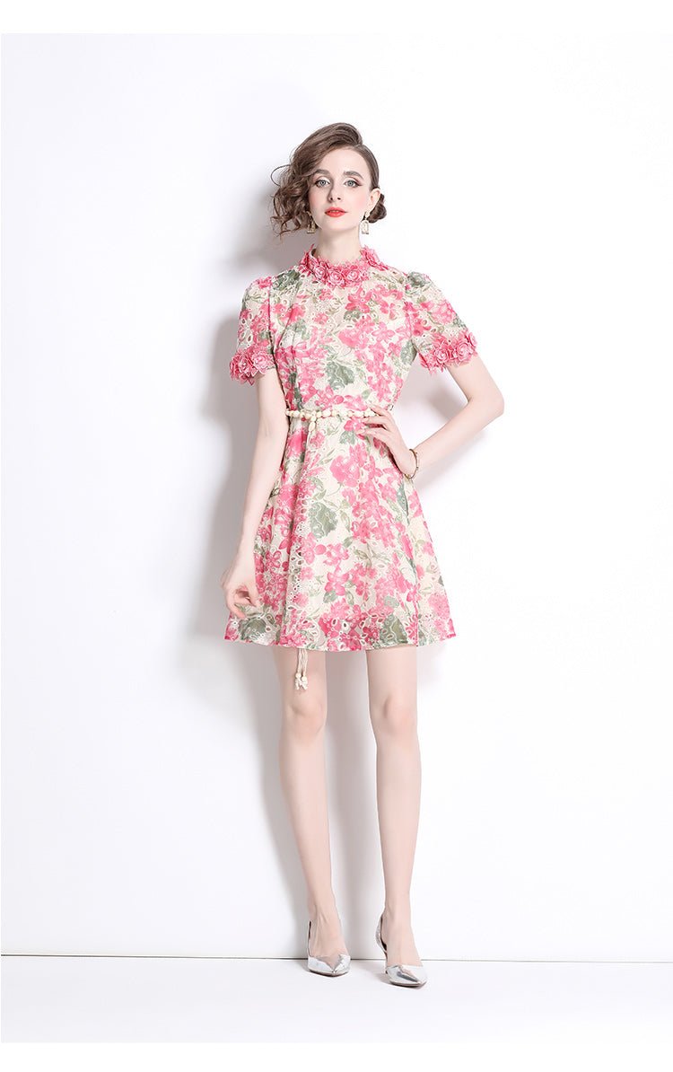 Original Design: Spring/Summer Embroidered Printed Dress for Women with a High end Style and a slimming A-line Skirt with a cinched waist