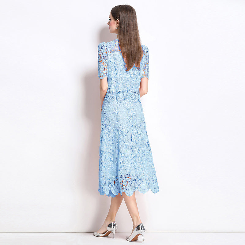 Original design for spring and summer small fragrance style set light luxury and high-end water-soluble lace skirt two-piece set