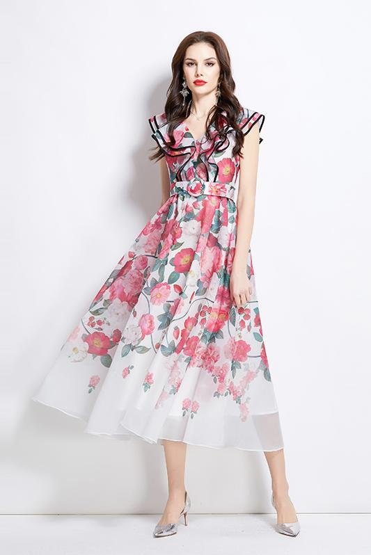 Original Design Spring/Summer Vacation New Oil Painting Style Flower Printed Long Dress