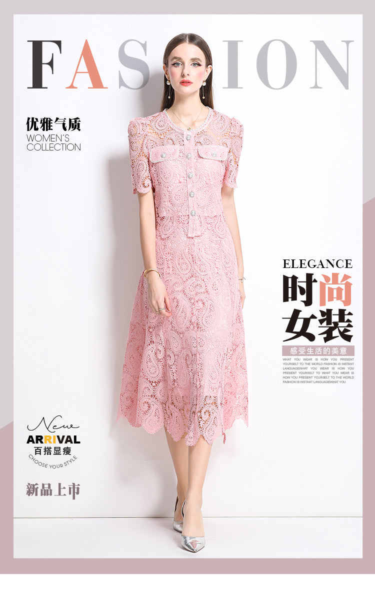 Original design for spring and summer small fragrance style set light luxury and high-end water-soluble lace skirt two-piece set