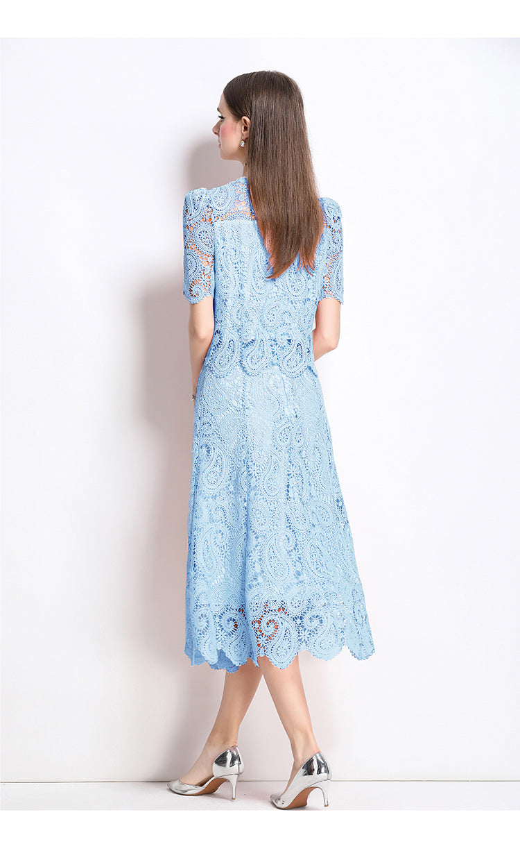 Original design for spring and summer small fragrance style set light luxury and high-end water-soluble lace skirt two-piece set