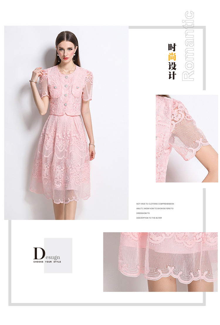 Original design for spring and summer small fragrance style set light luxury and high-end water-soluble lace skirt two-piece set