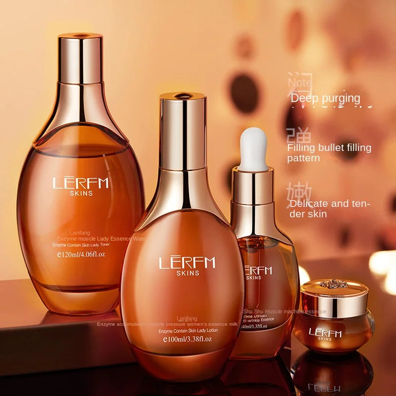 LERFM Fangke Enzyme Nourishing Skin Anti-Wrinkle Lady Eight-Piece Set Hydrating Cosmetics Full Set Firming Light Pattern Set Wholesale