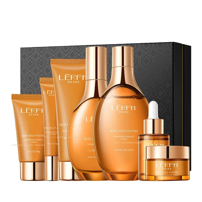 LERFM Fangke Glass Color for Gilding Anti-Wrinkle Seven-Piece Set Moisturizing Brightening Beauty Salon Skin Care Products Wholesale