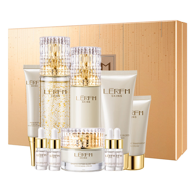 LERFM Fangke Ginseng Peptide Gilding Time 10 Pcs Set Moisturizing Lifting Hydrating White Tender Skin Care Products Set Box for Hair Generation