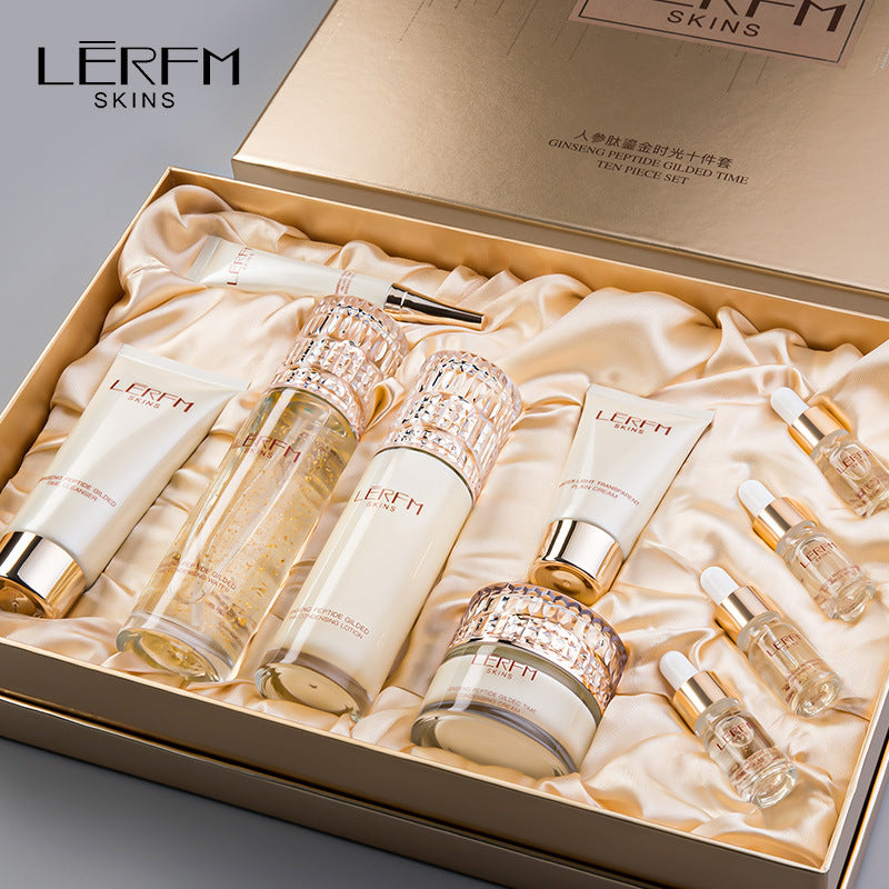 LERFM Fangke Ginseng Peptide Gilding Time 10 Pcs Set Moisturizing Lifting Hydrating White Tender Skin Care Products Set Box for Hair Generation