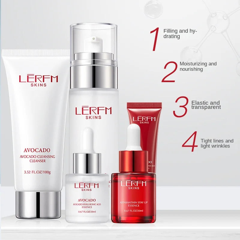 LERFM Fangke Avocado Hyaluronic Acid Moisturizing Seven-Piece Moisturizing Nourishing Translucent Hydrating Facial Skin Care Kit
