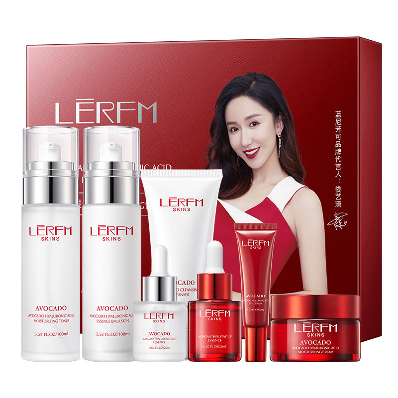 LERFM Fangke Avocado Hyaluronic Acid Moisturizing Seven-Piece Moisturizing Nourishing Translucent Hydrating Facial Skin Care Kit
