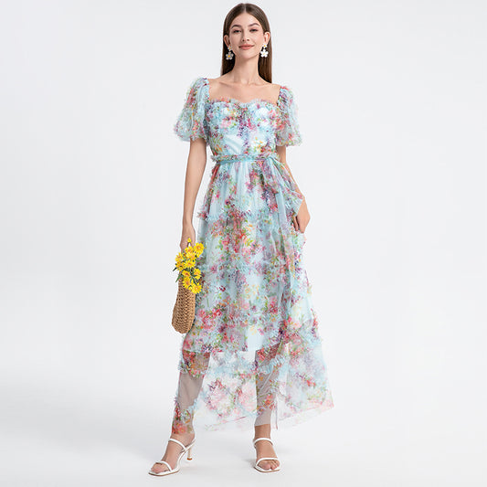 Blue beauty heavy industry boutique palace style French romantic waist cake dress