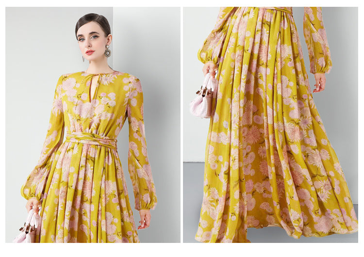 Original design for spring and summer three bedroom pleated 6-meter printed large skirt