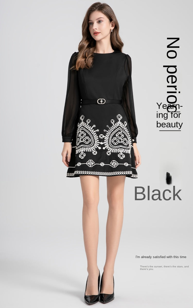 Original design - spring and summer art lace stitching color tweed small fragrance big bow ostrich feather dress
