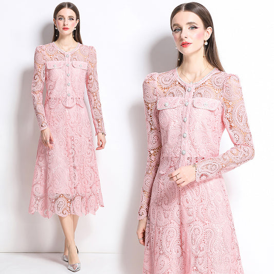 Original design for spring and summer small fragrance style set light luxury and high-end water-soluble lace skirt two-piece set