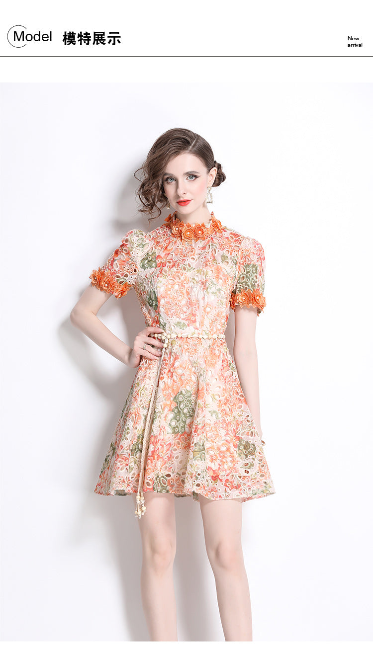 Original Design: Spring/Summer Embroidered Printed Dress for Women with a High end Style and a slimming A-line Skirt with a cinched waist