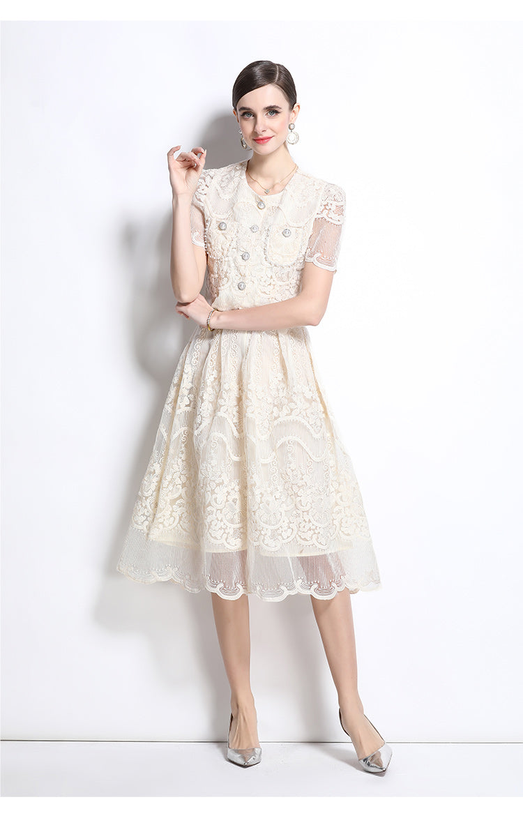 Original design for spring and summer small fragrance style set light luxury and high-end water-soluble lace skirt two-piece set