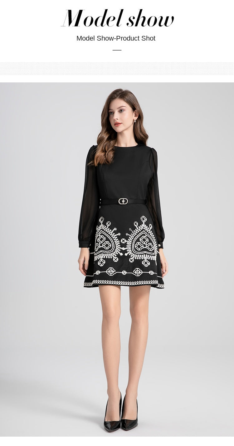 Original design - spring and summer art lace stitching color tweed small fragrance big bow ostrich feather dress