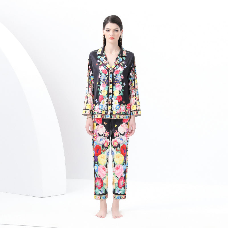 Original design spring/summer-autumn - casual trim pajama suit set with a suit collar long sleeves trousers print 2-piece set
