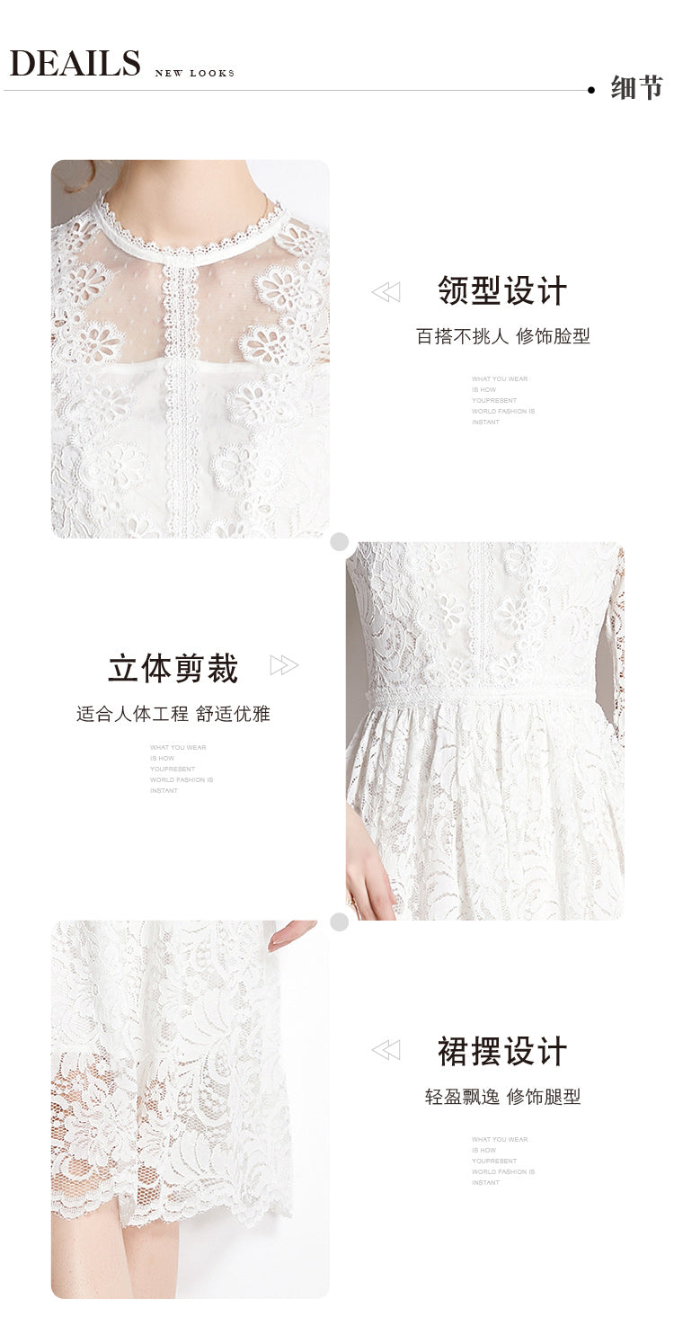 Original design for spring and summer lace slim fit lace dress with a slimming and age reducing mid length skirt for women