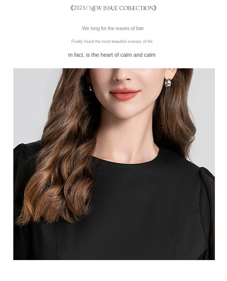 Original Design Light Luxury Heavy Industry Chiffon Splicing Plate Belt Embroidered High Waist Slimming Style Dress