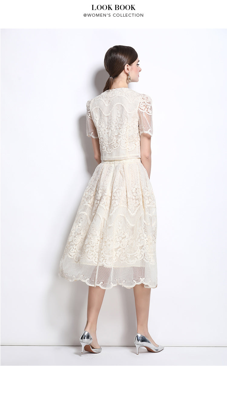 Original design for spring and summer small fragrance style set light luxury and high-end water-soluble lace skirt two-piece set