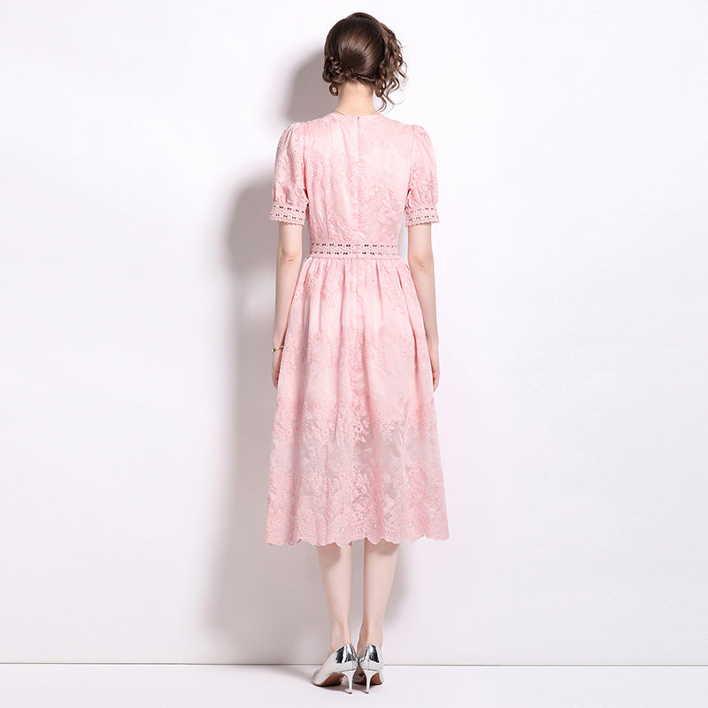 Original Design: Spring/Summer Embroidered V-neck Dress with Lace and Lace Charm Slimming Skirt