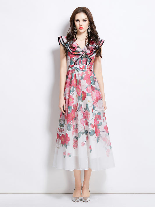 Original Design Spring/Summer Vacation New Oil Painting Style Flower Printed Long Dress