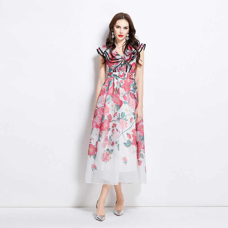 Original Design Spring/Summer Vacation New Oil Painting Style Flower Printed Long Dress