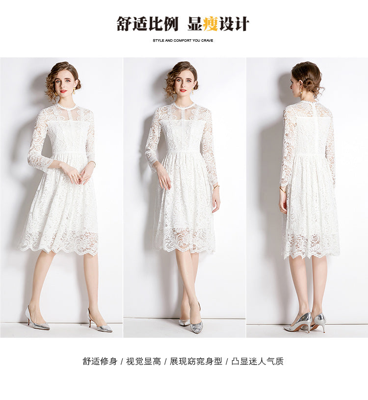 Original design for spring and summer lace slim fit lace dress with a slimming and age reducing mid length skirt for women