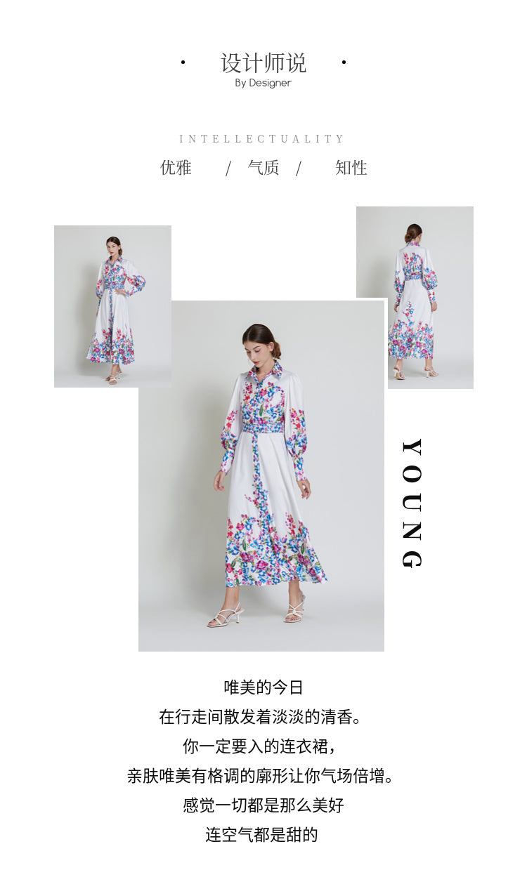 Original design lapel single breasted long dress with belt