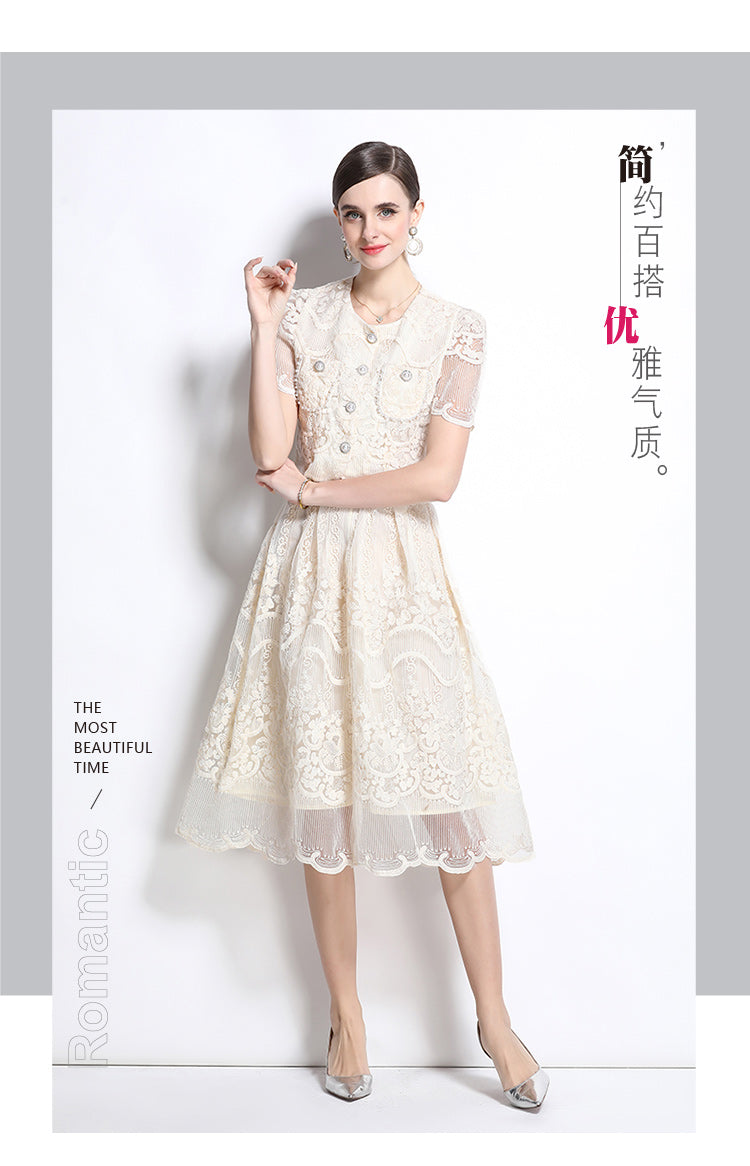 Original design for spring and summer small fragrance style set light luxury and high-end water-soluble lace skirt two-piece set
