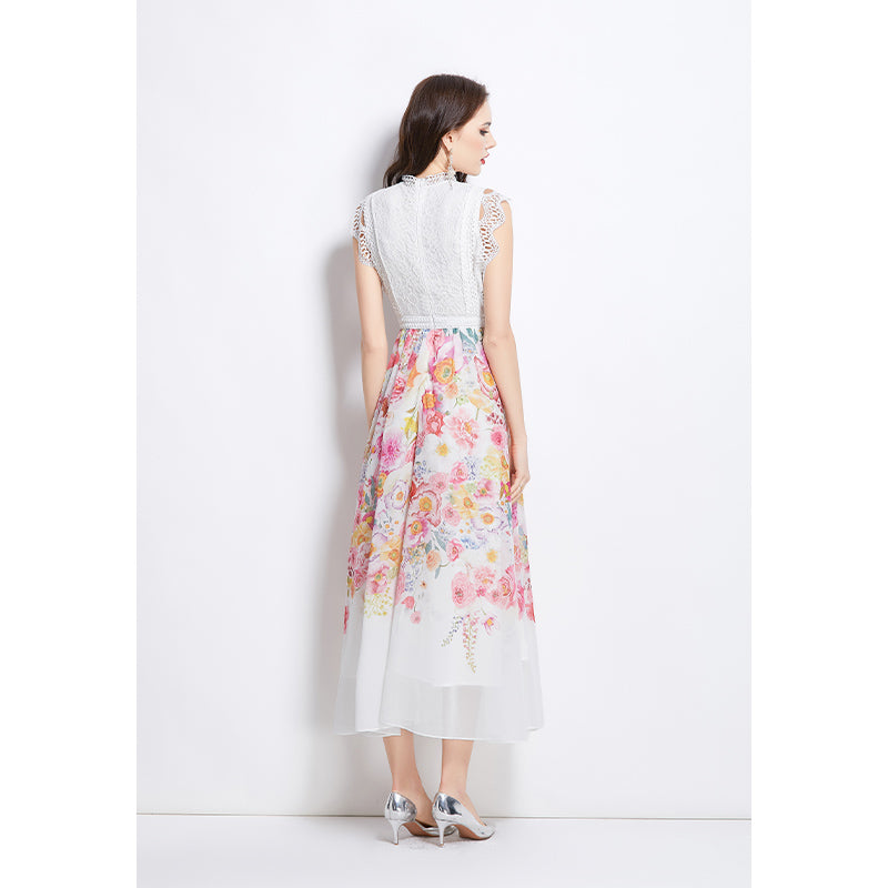 Original Design Spring/Summer/Autumn Vacation New Colorful Oil Painting Style Lace Splicing Long Dress