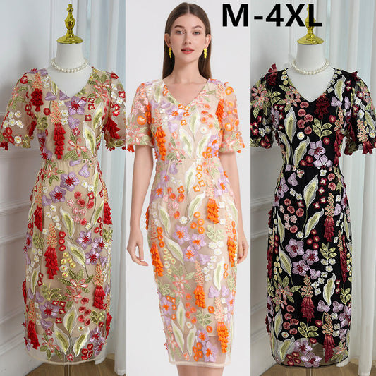 Artwork boutique handmade three-dimensional wheat ear embroidered French temperament dress