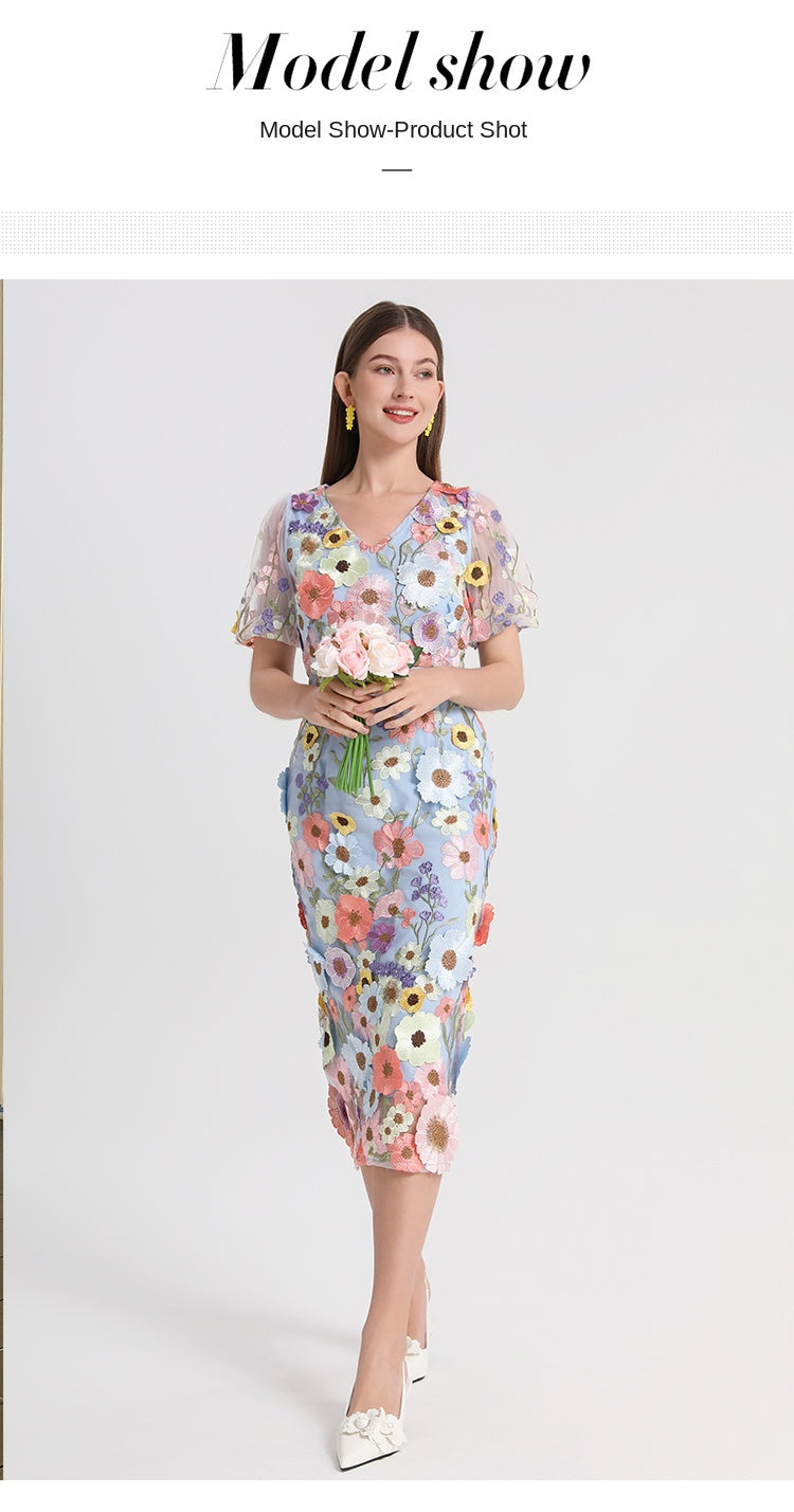 Original Design Heavy Industry Embroidered Boutique Color Handmade Customized Vintage V-neck Split Hip Wrap Dress
