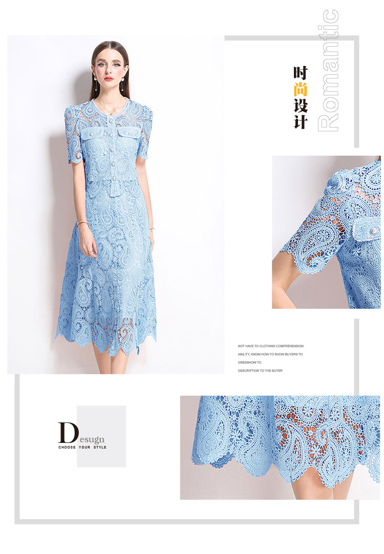 Original design for spring and summer small fragrance style set light luxury and high-end water-soluble lace skirt two-piece set