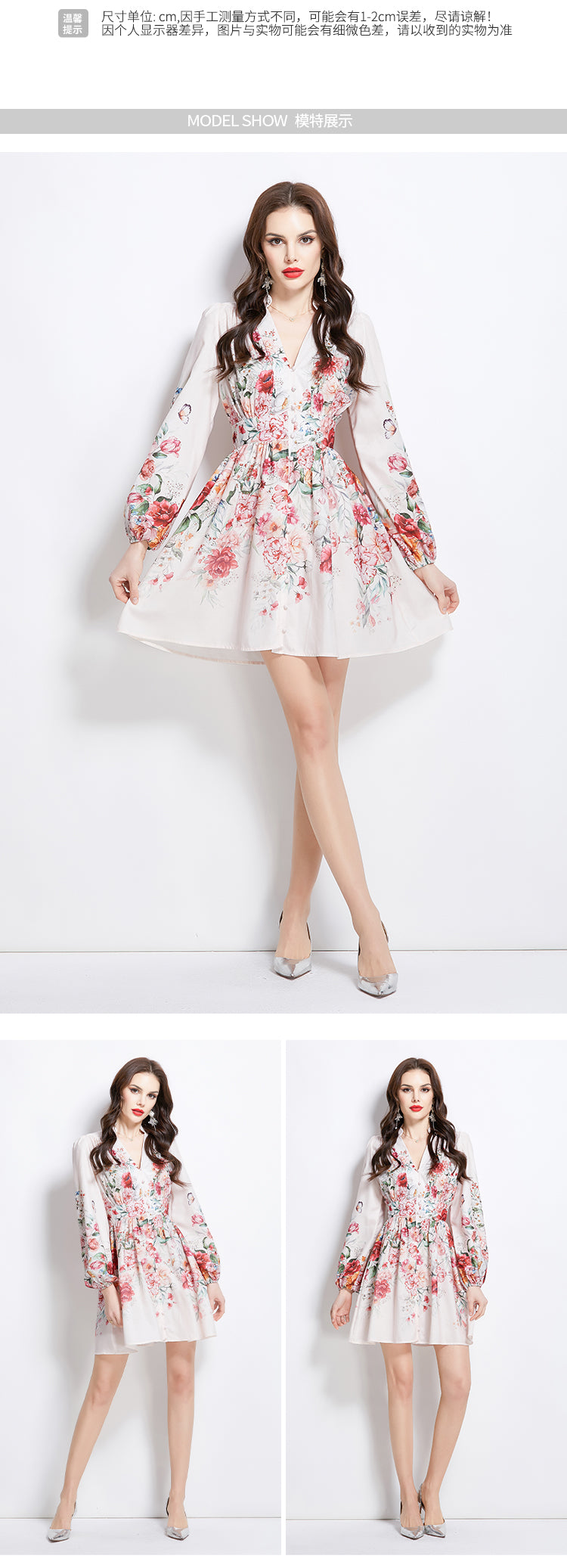 Original Design Spring/Summer/Autumn Vacation Retro Oil Painting Printed Collar Short Dress