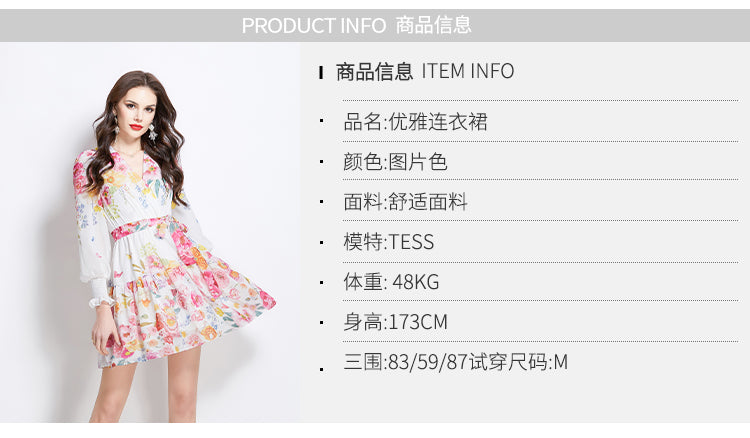 Original Design Spring/Summer Vacation New Flower Oil Painting Style V-neck Short Dress