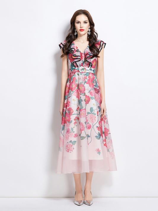 Original Design Spring/Summer Vacation New Oil Painting Style Flower Printed Long Dress
