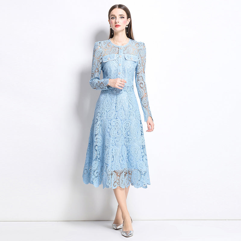 Original design for spring and summer small fragrance style set light luxury and high-end water-soluble lace skirt two-piece set