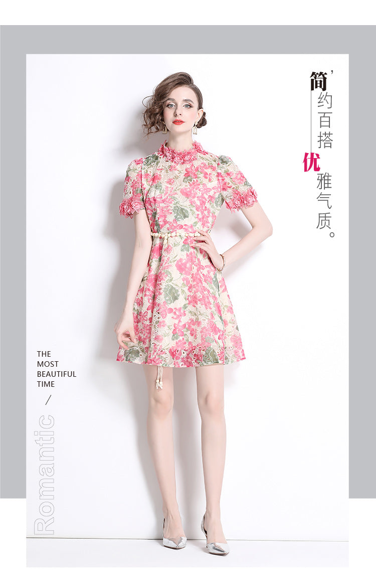 Original Design: Spring/Summer Embroidered Printed Dress for Women with a High end Style and a slimming A-line Skirt with a cinched waist