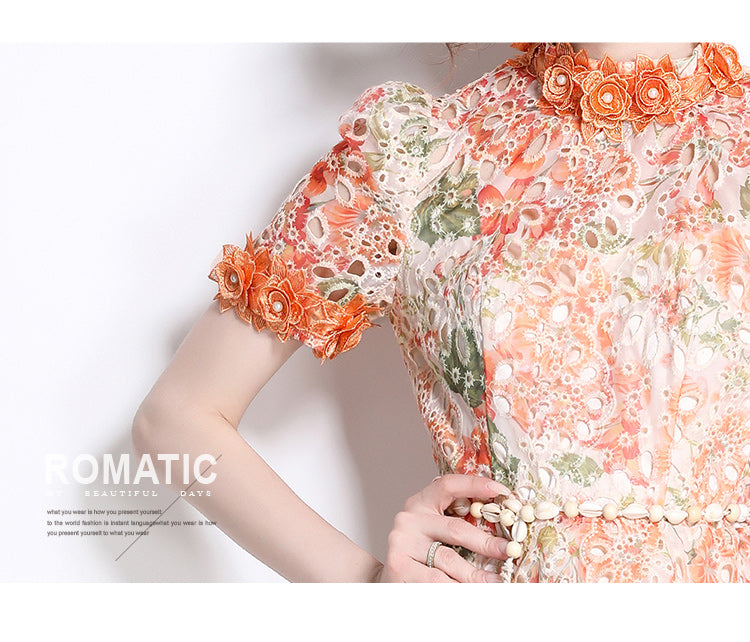 Original Design: Spring/Summer Embroidered Printed Dress for Women with a High end Style and a slimming A-line Skirt with a cinched waist