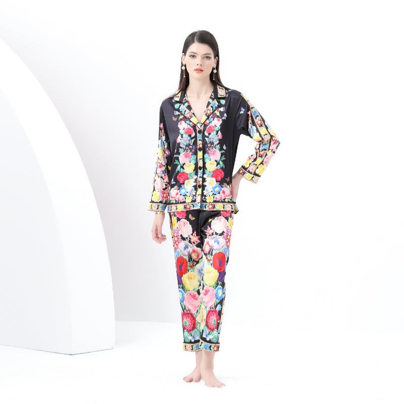 Original design spring/summer-autumn - casual trim pajama suit set with a suit collar long sleeves trousers print 2-piece set