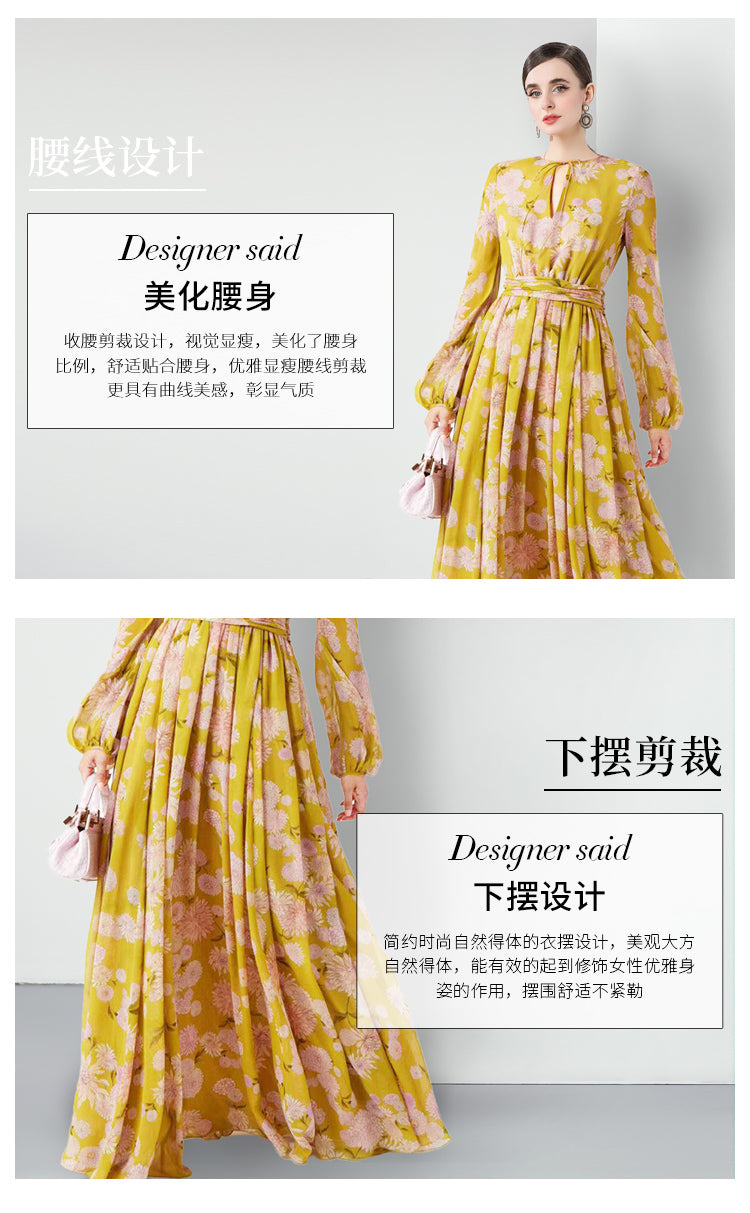 Original design for spring and summer three bedroom pleated 6-meter printed large skirt
