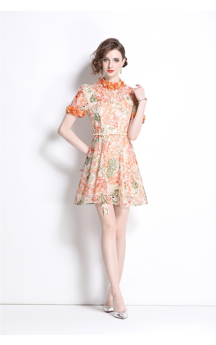 Original Design: Spring/Summer Embroidered Printed Dress for Women with a High end Style and a slimming A-line Skirt with a cinched waist