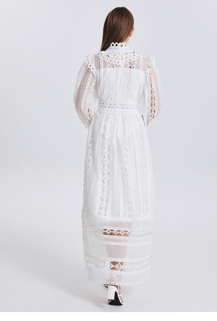 Art cut-out embroidered solid color French maxi skirt waist temperament women's dress