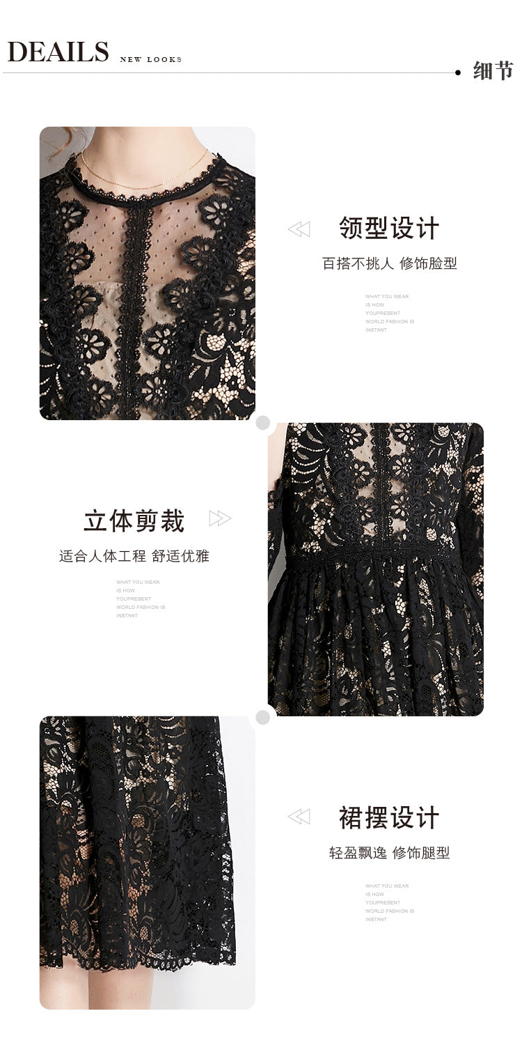 Original design for spring and summer lace slim fit lace dress with a slimming and age reducing mid length skirt for women