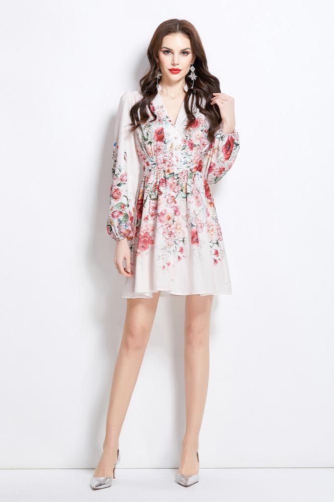Original Design Spring/Summer/Autumn Vacation Retro Oil Painting Printed Collar Short Dress
