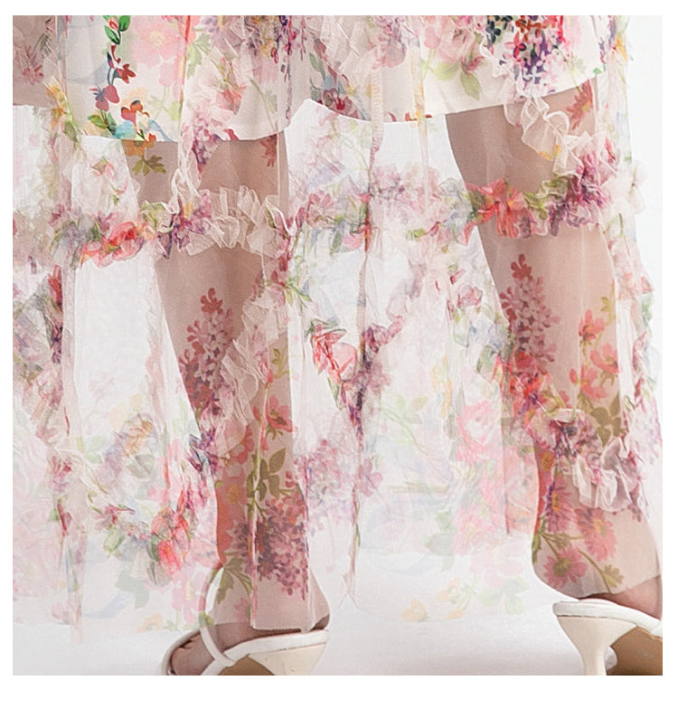 Apricot beauty heavy industry boutique palace style French romantic waist cake skirt