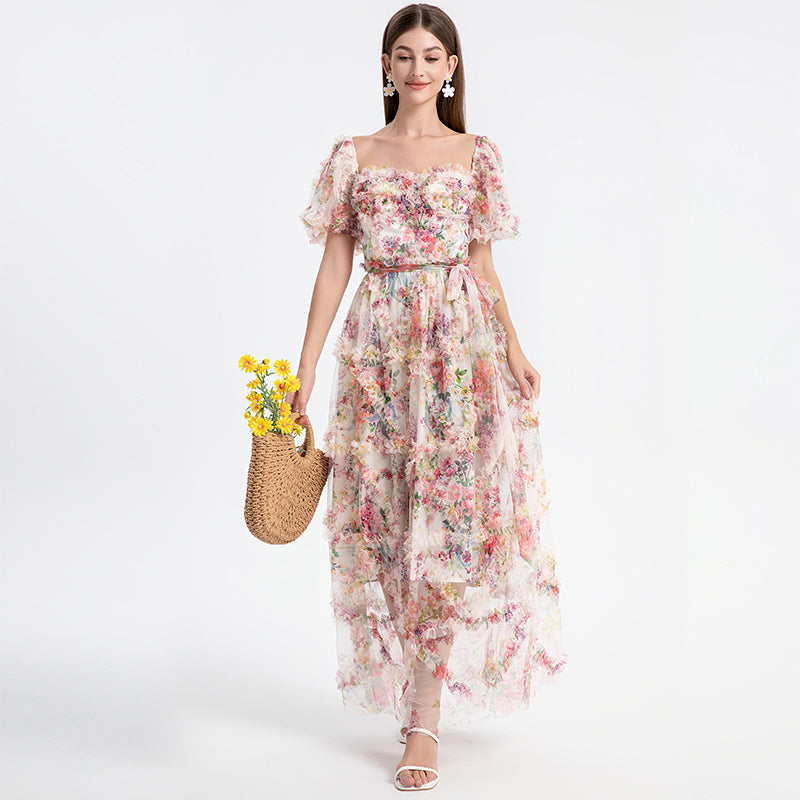 Apricot beauty heavy industry boutique palace style French romantic waist cake skirt