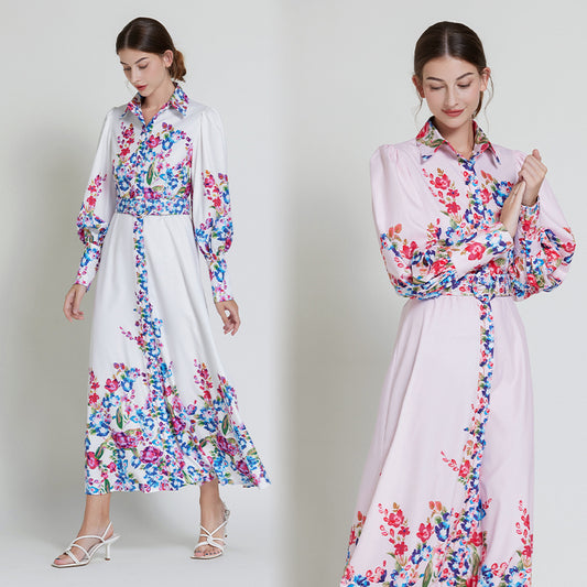 Original design lapel single breasted long dress with belt