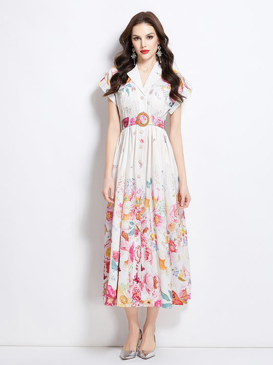 Original design spring/summer new floral oil painting style maxi dress